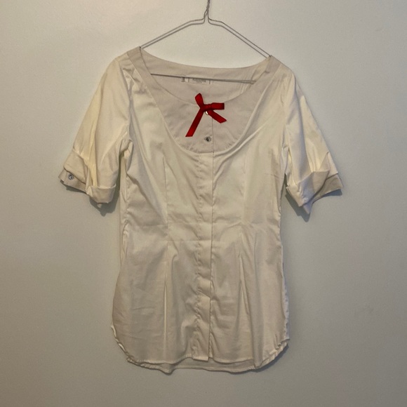 New Rayure stretch short sleeve cotton blouse - Picture 1 of 6